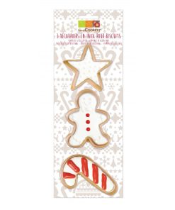 3 Découpoirs inox dorés Gingerman/candy cane/étoile