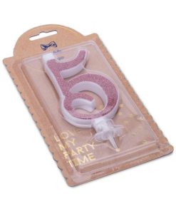 BOUGIE CHIFFRE “5” CALLIGRAPHIE ROSE GOLD PAILLETTES+BOBECHE