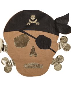16 SERVIETTES PIRATE KRAFT, NOIR ET DORURE OR 3 PLIS 33X33CM.